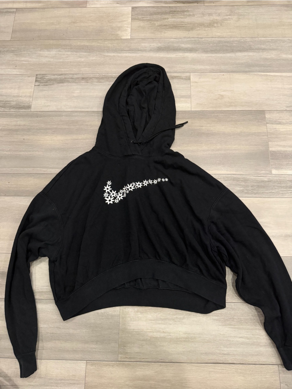 Nike Black Hoodie with White Floral Swoosh